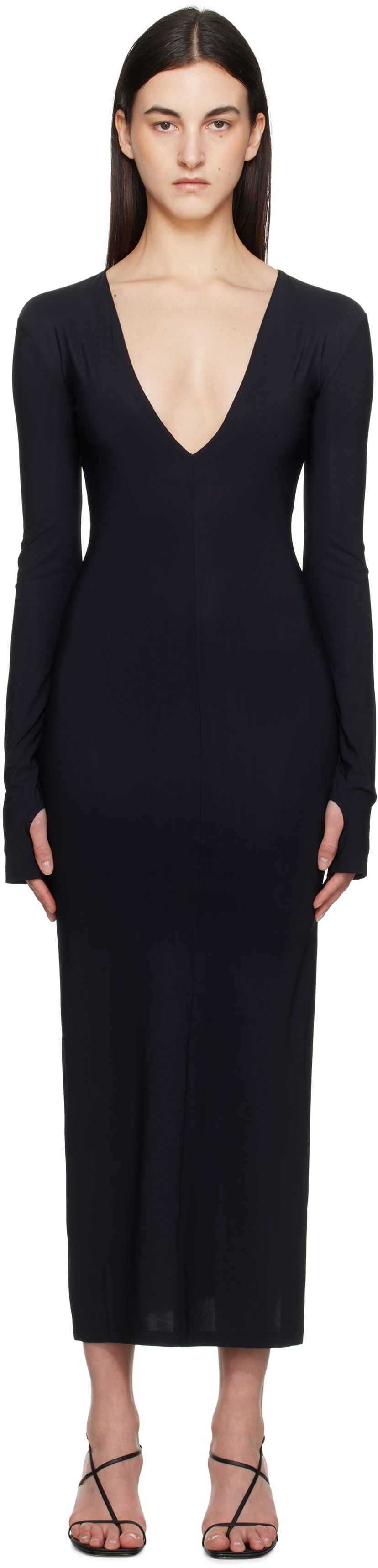 Obleke Maison Margiela MM6 Maison Margiela Jersey Plunge Maxi Dress Mornarica | S52DG0026 S20518
