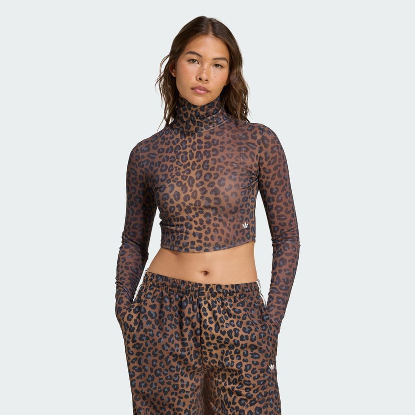 Krop-top adidas Performance Leopard Print Long Sleeve Crop Top Rjava | JW2772
