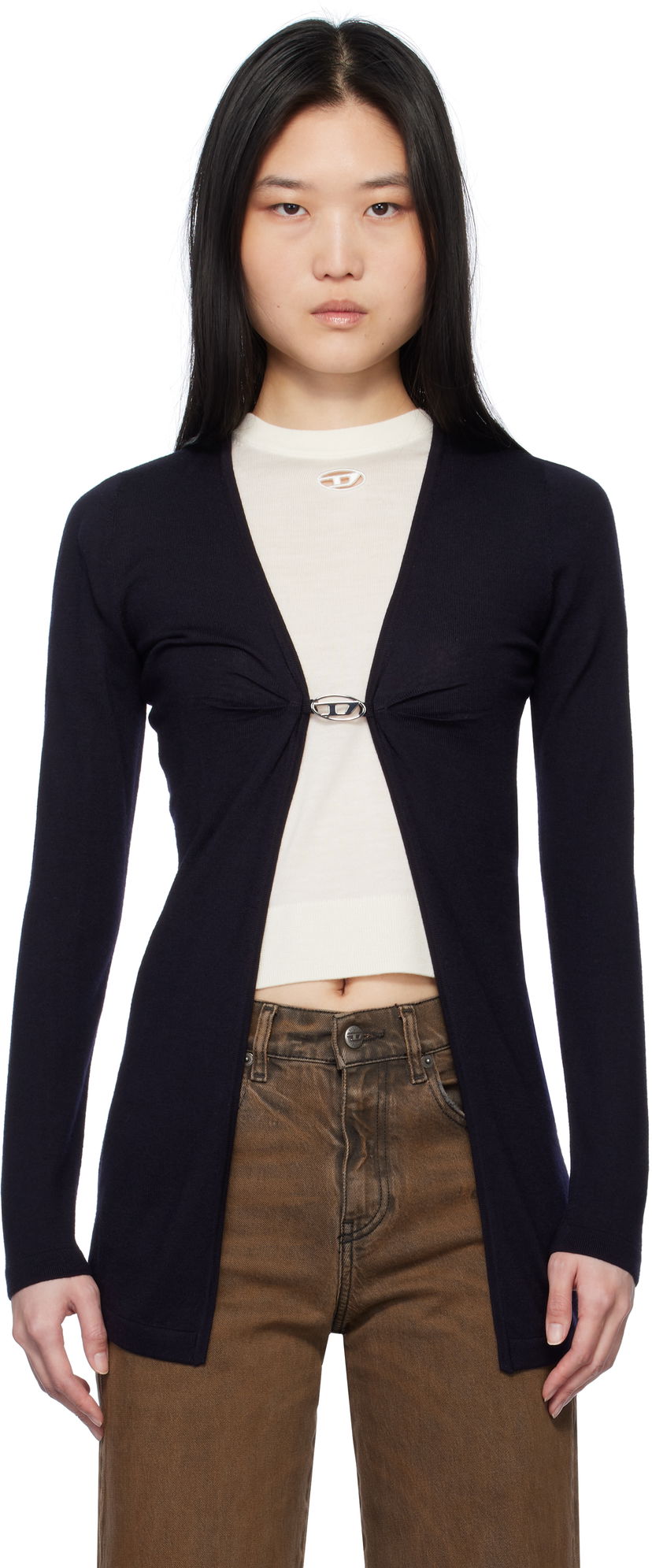 Pleteni pulover Diesel Diesel M-Pierry-Long Knit Cardigan Mornarica | A17452 0JQAB