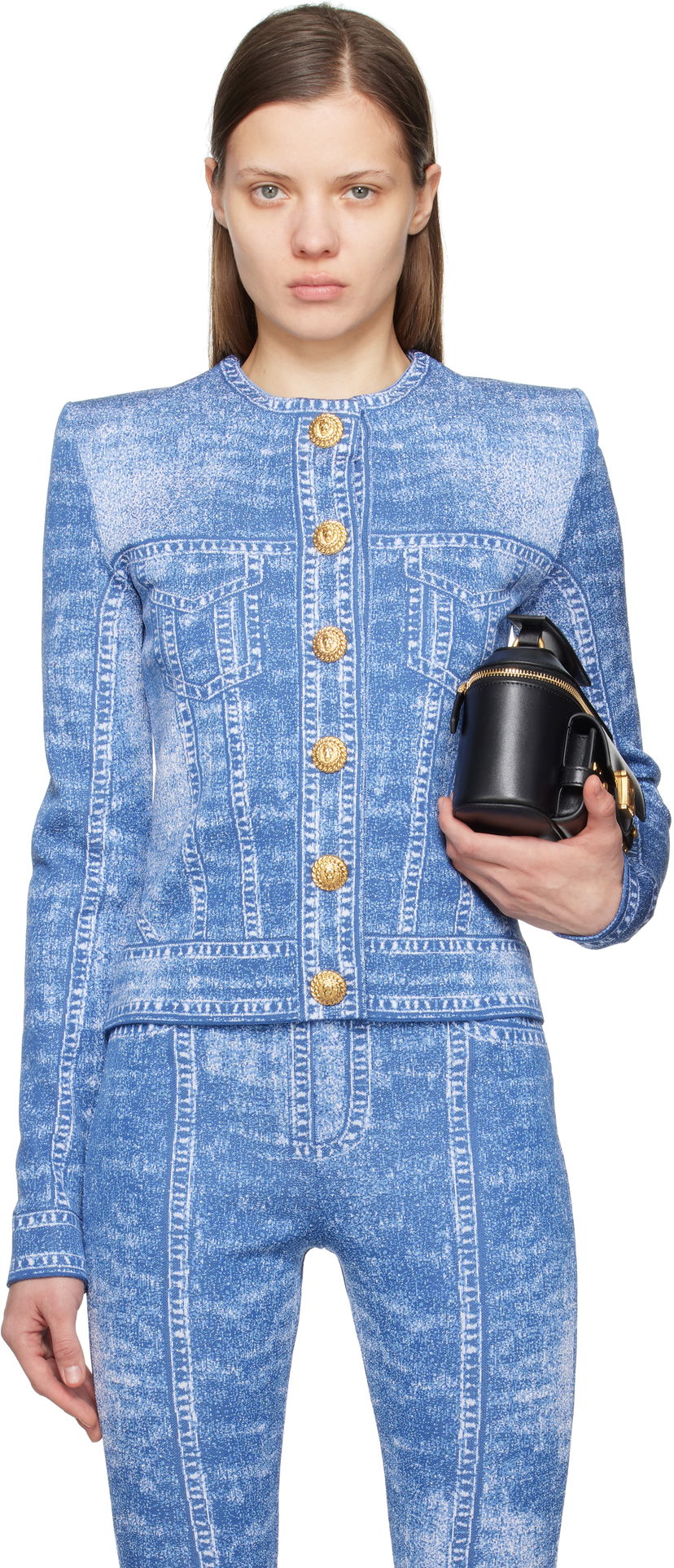 Trenirka Balmain Balmain Jacquard Knit Denim Cardigan Modra | EF1KL220KH80