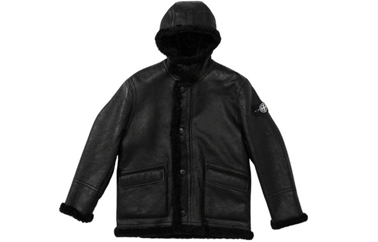 Jakna Supreme Stone Island Hand-Painted Shearling Hooded Jacket Črna | SUP-FW20-300
