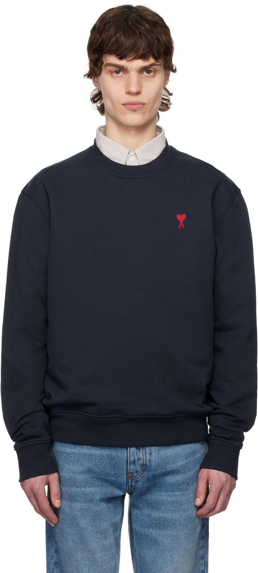 Pleteni pulover AMI AMI Paris Ami de Coeur Sweatshirt Mornarica | BFUSW035.730