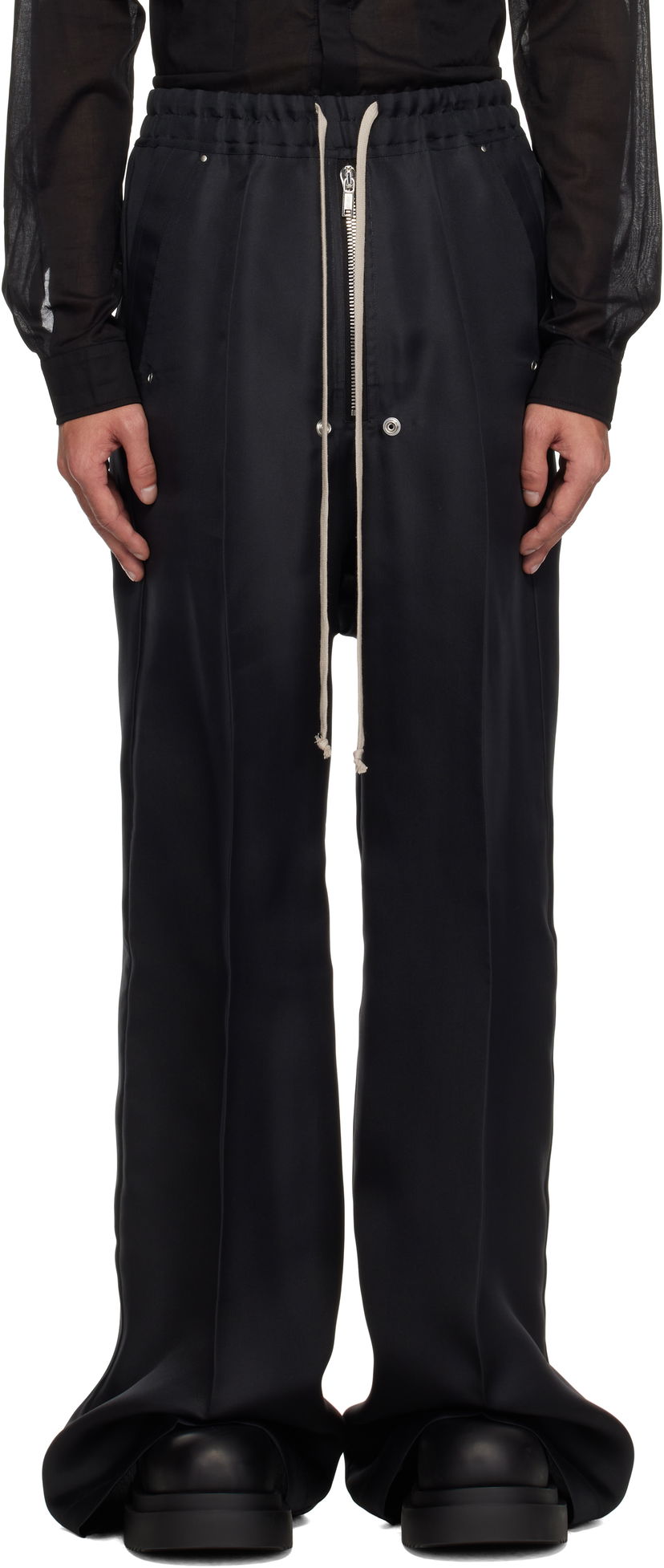 Hlače Rick Owens Rick Owens Hollywood Bela Wide Leg Trousers Črna | RR01E5366 SG