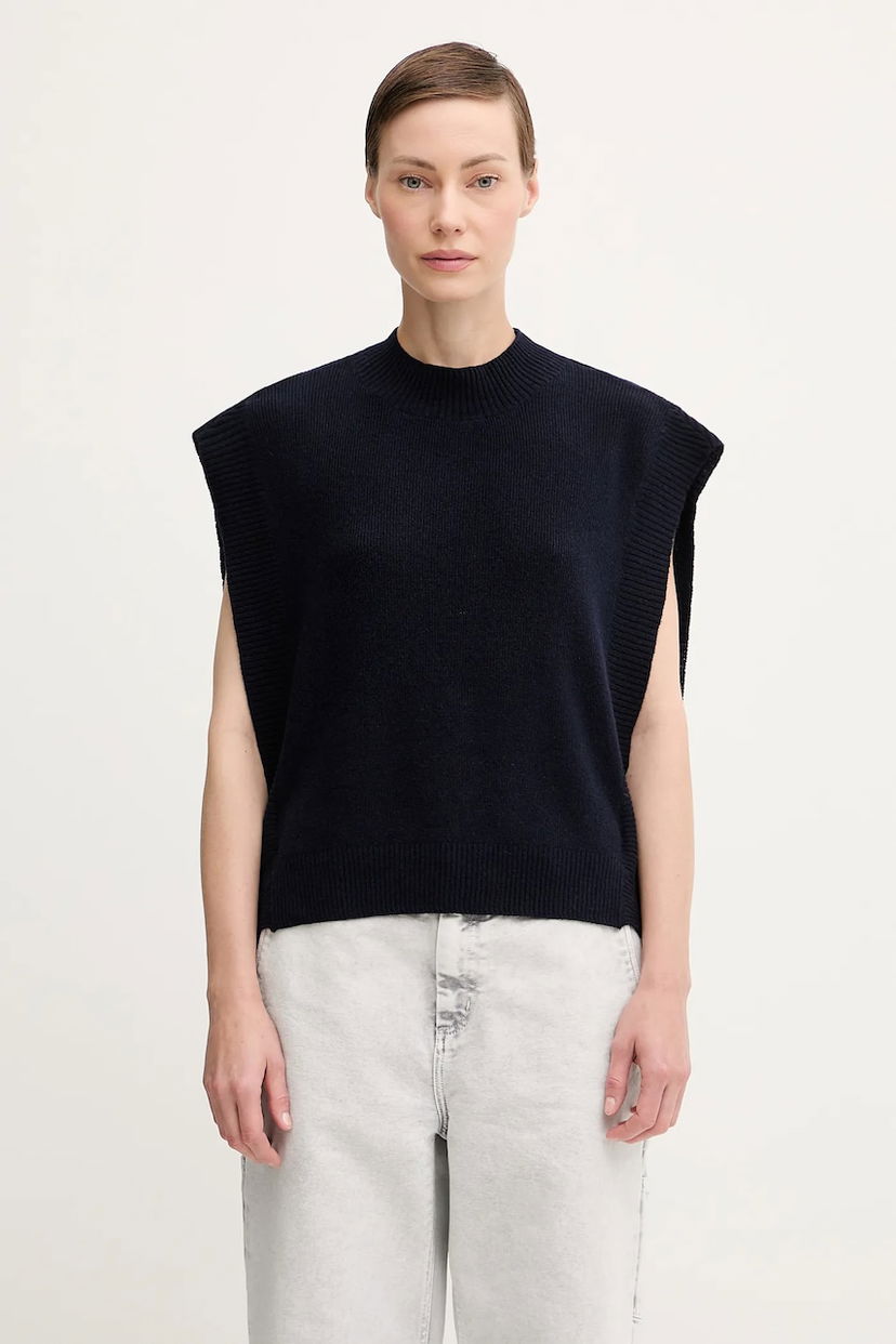 Telovnik A.P.C. Wool Rib-Knit Mock Neck Vest Pull Mathilde Mornarica | WOASA.F23430