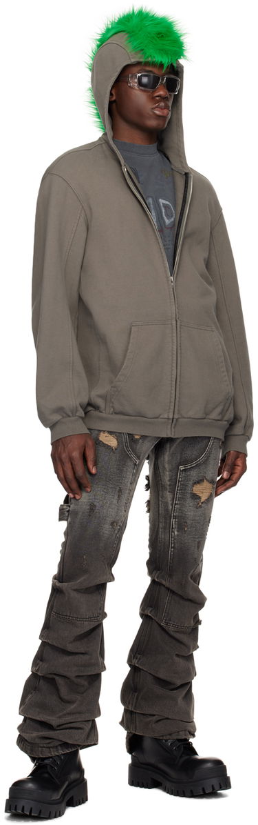 Pulover We11done Faux-Fur Zip-Up Hoodie Siva | WD-TJ1-24-884-U-CH, 3