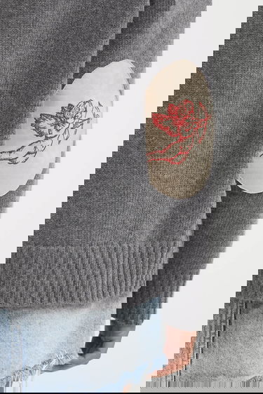 Pleteni pulover Fiorucci Fiorucci Cupid Elbow Patch Wool Sweater Siva | W02FPKSW335KN03GY01, 3