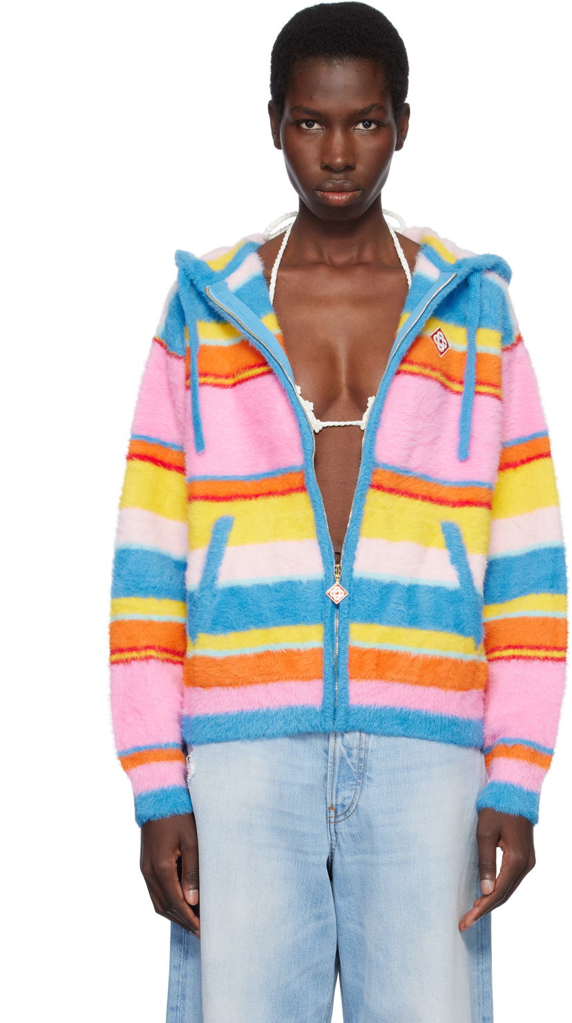 Pleteni pulover Casablanca Casablanca Fluffy Stripe Oversized Zip Hoodie Večbarvna | U-WS25-KW-904-01