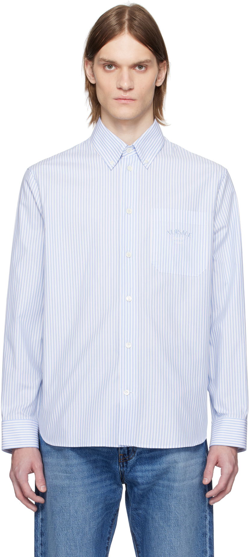 Srajce Versace Versace Striped Poplin Shirt Modra | 1016210_1A13450