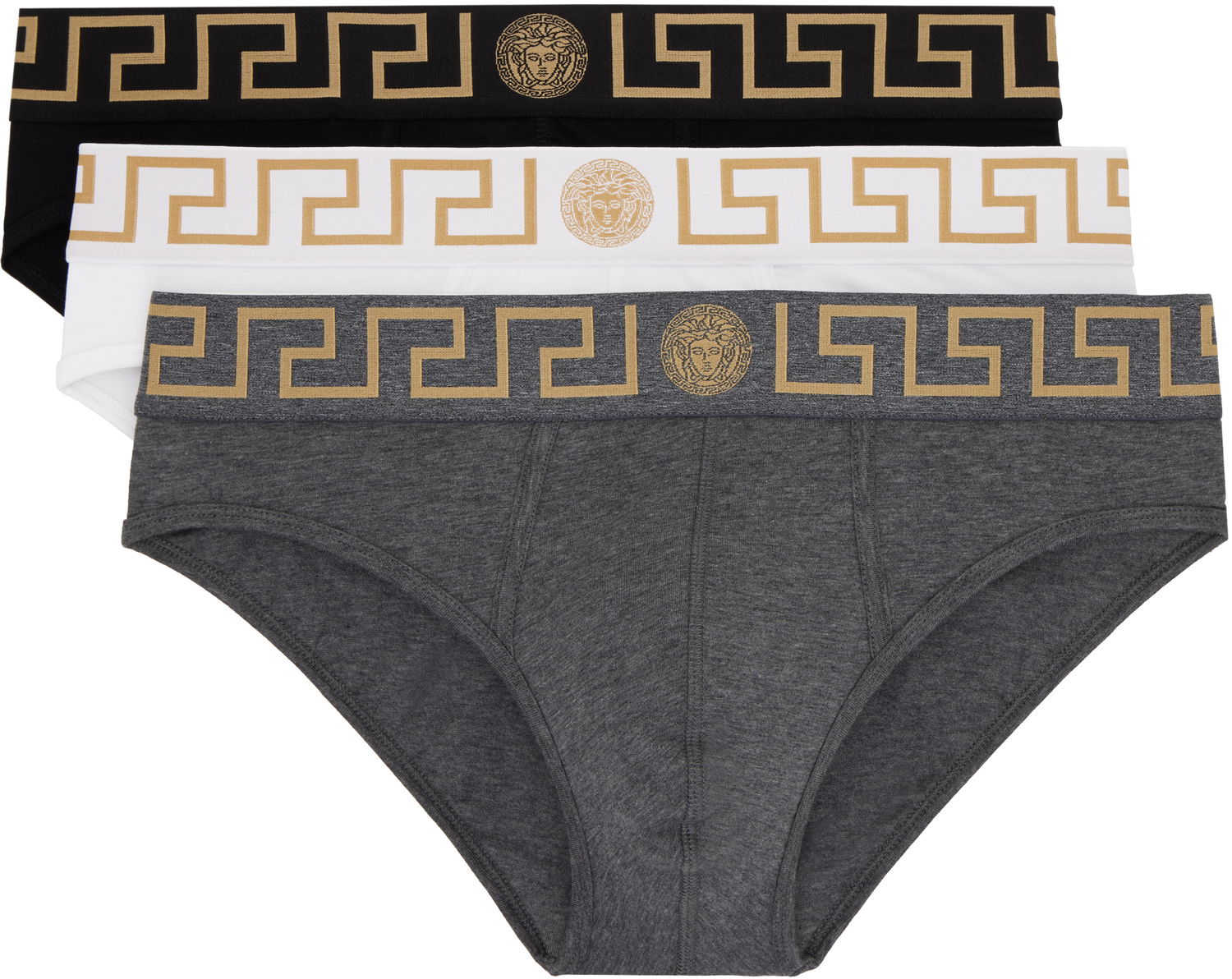 Boksarice Versace Three-Pack Briefs With Greca Border Siva | AU10327_1A10011, 0