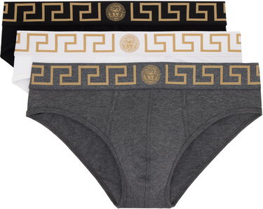 Boksarice Versace Three-Pack Briefs With Greca Border Siva | AU10327_1A10011, 0