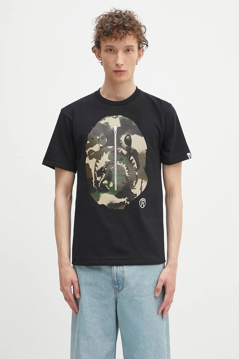 Majica BAPE A Bathing Ape Map Camo APE Head Shark T-Shirt Črna | 1L30110023