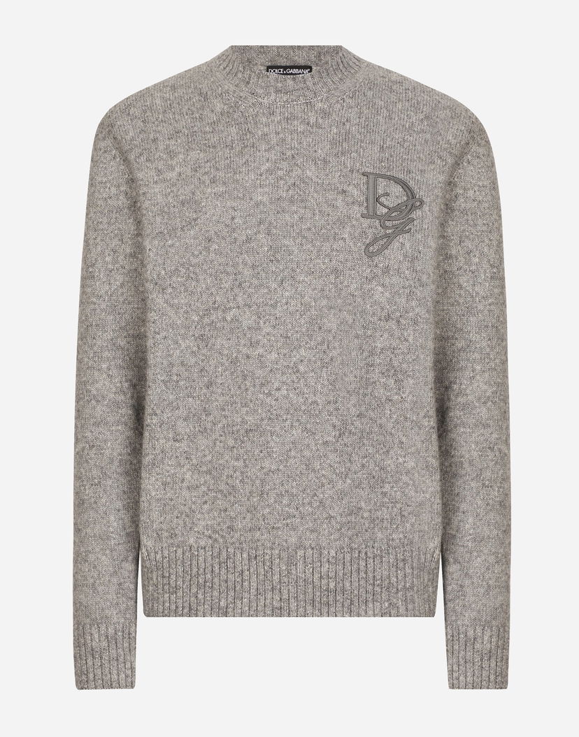 Pleteni pulover Dolce & Gabbana Wool Sweater With Embroidery Siva | GXX02ZJFMIMN0634