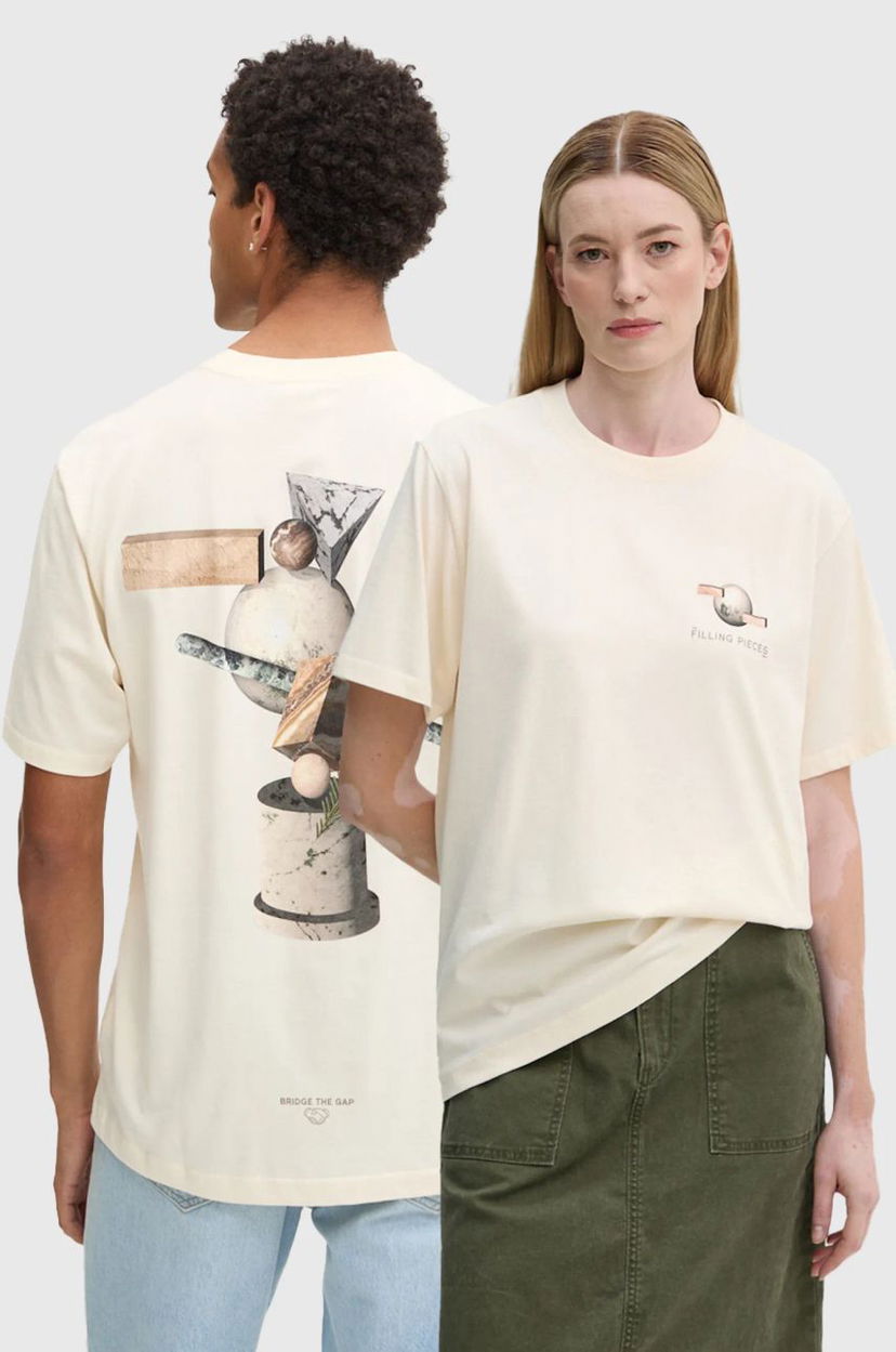 Majica Filling Pieces Beige Graphic T-Shirt Bela | 74414089936