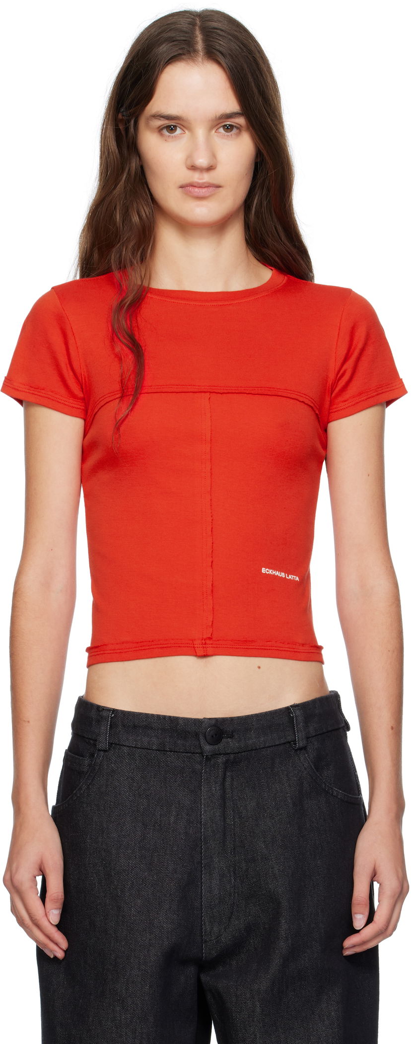 Majica Eckhaus Latta Eckhaus Latta Lapped Baby T-Shirt Rdeča | 303-EL-PF25-R -