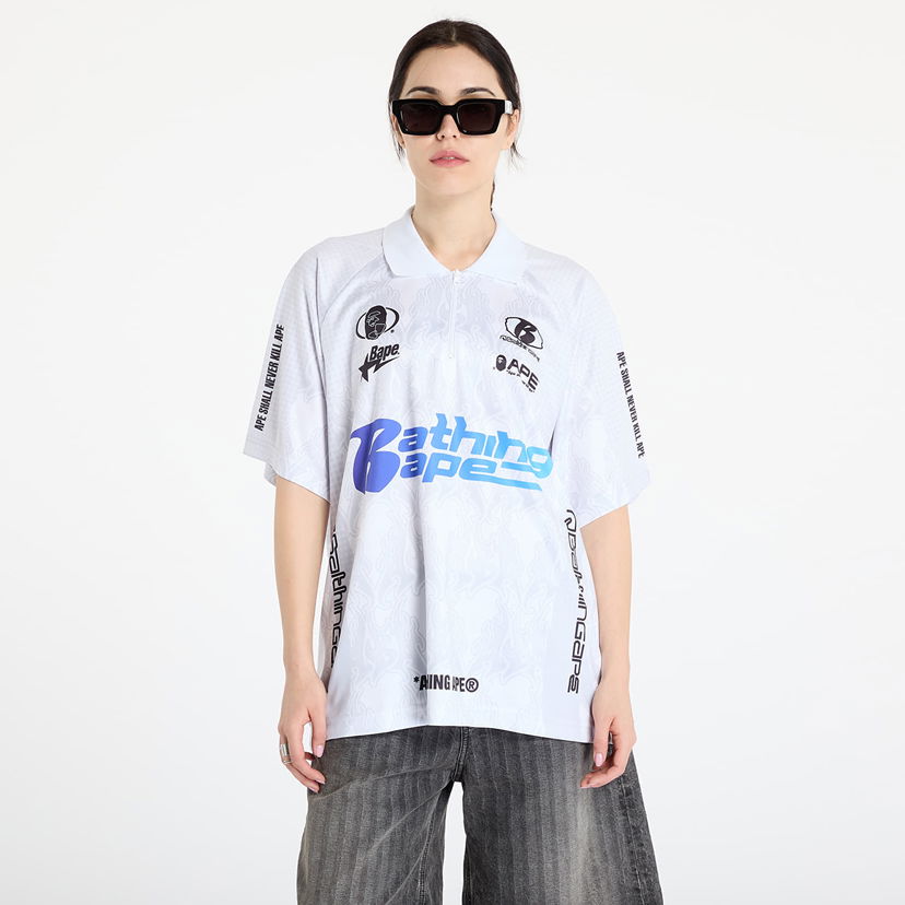 Polo majica BAPE A BATHING APE Flame Pattern Overall Print Half Zip Relax Fit Polo Shirt Bela | 001POL301304MWHT