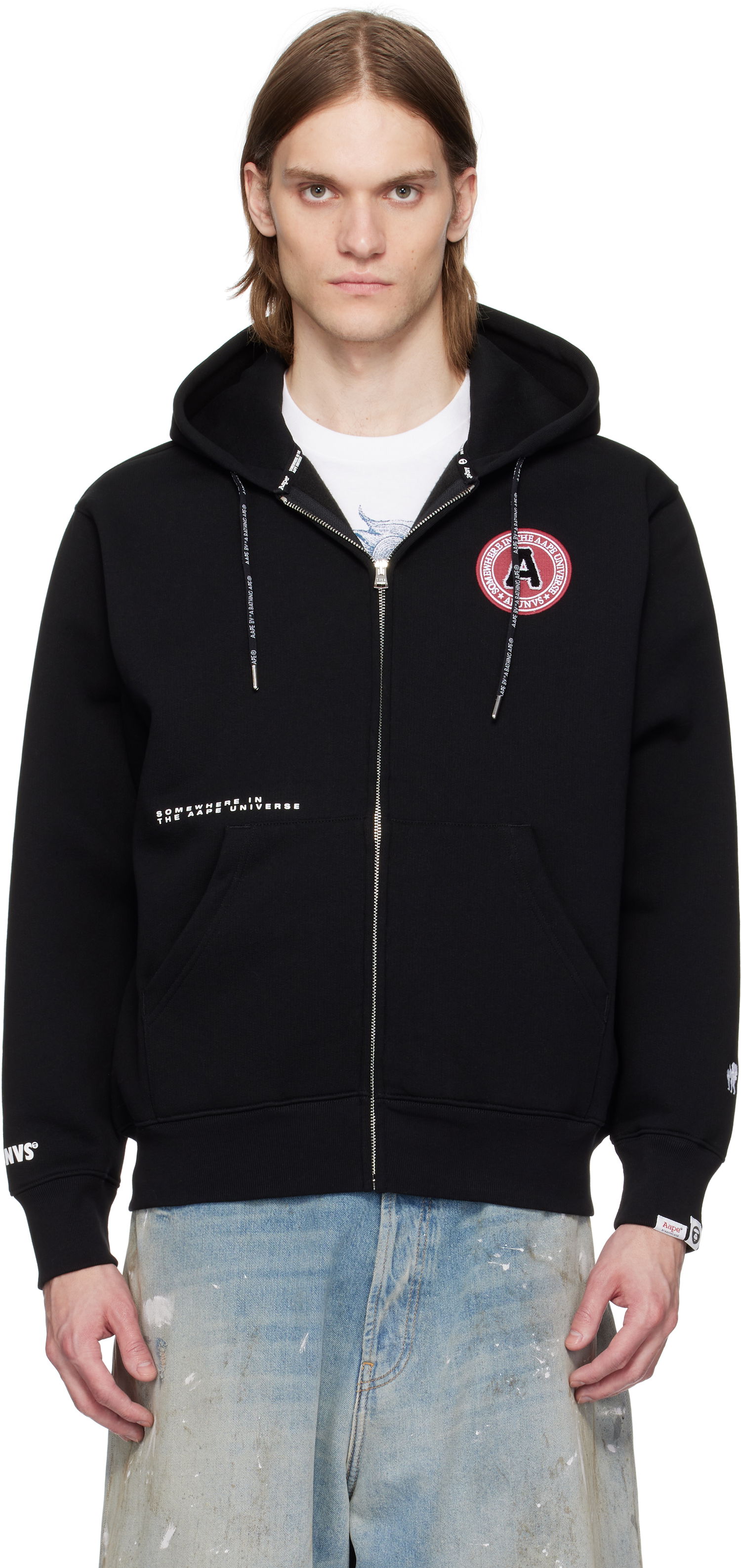 Pulover AAPE by A Bathing Ape AAPE by A Bathing Ape Injection Zip-Up Hoodie Črna | AAPSWMC338XXNBKX, 0