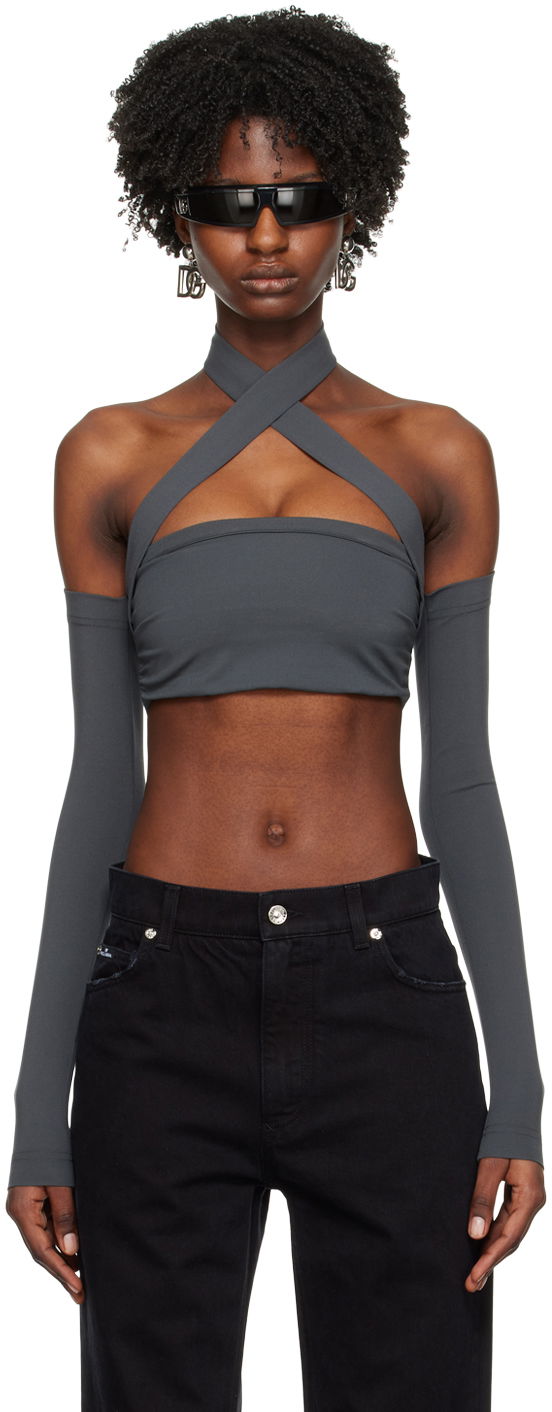 Krop-top Dolce & Gabbana Gray Kim Kardashian Edition Off-The-Shoulder Top Siva | F772NT FUGPO, 0