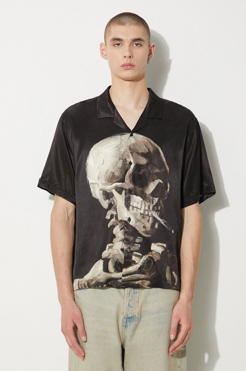 Srajce Stampd STAMPD Skeleton Camp Collar Relaxed Fit Shirt Črna | SLA.M3142BD.SKL