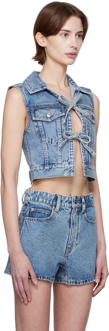 Telovnik Alexander Wang Alexander Wang Clear Bead Hotfix Cropped Denim Vest Modra | 1WC1251603, 1