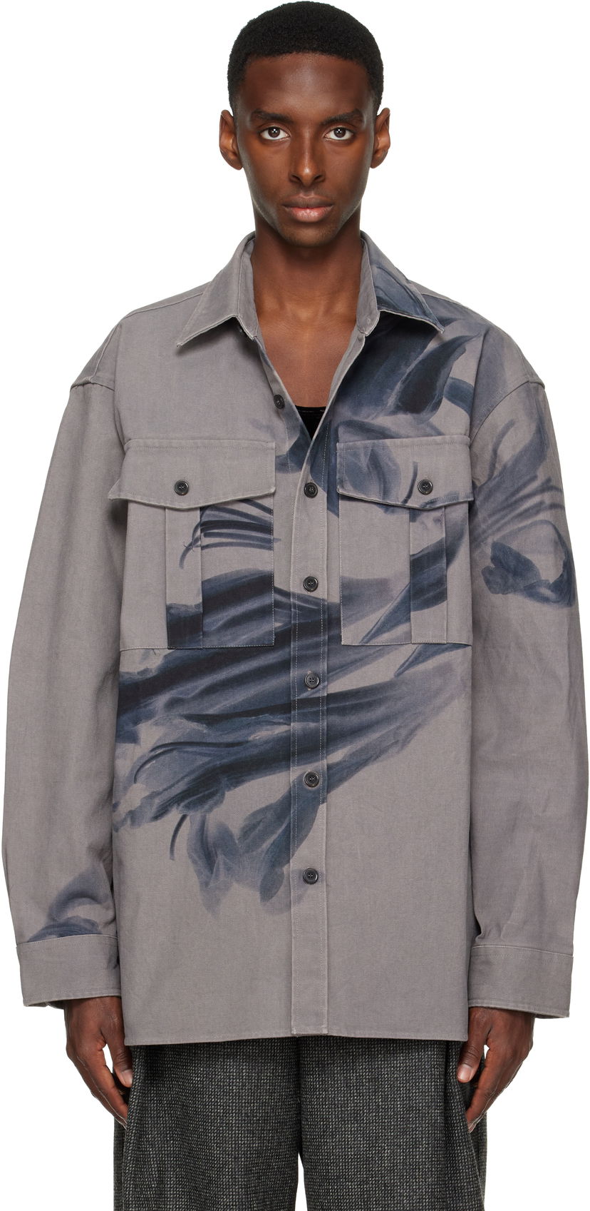Srajce Dries Van Noten Dries Van Noten Abstract Leaf Print Oversized Cotton Shirt Siva | 252-020768-2368