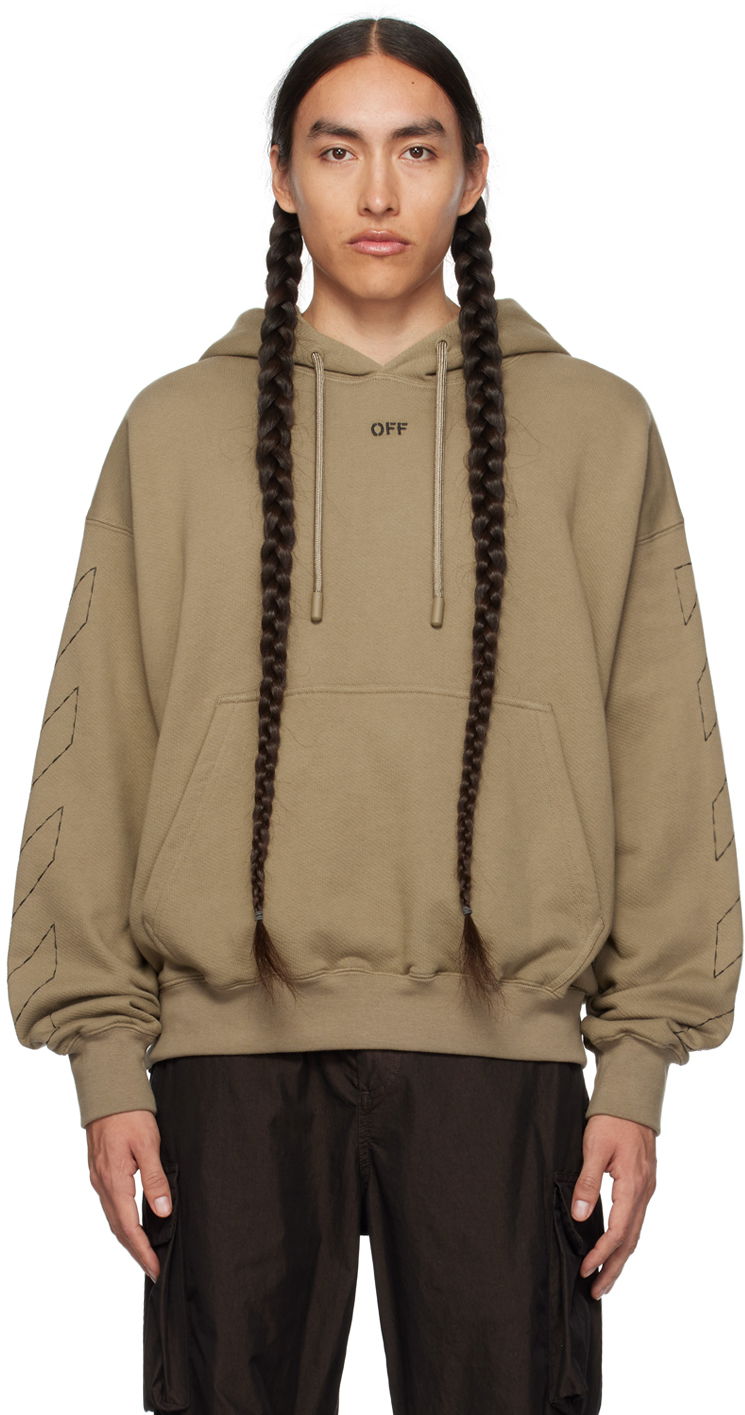 Pulover Off-White Stitch Hoodie Bež | OMBB085F23FLE0196110