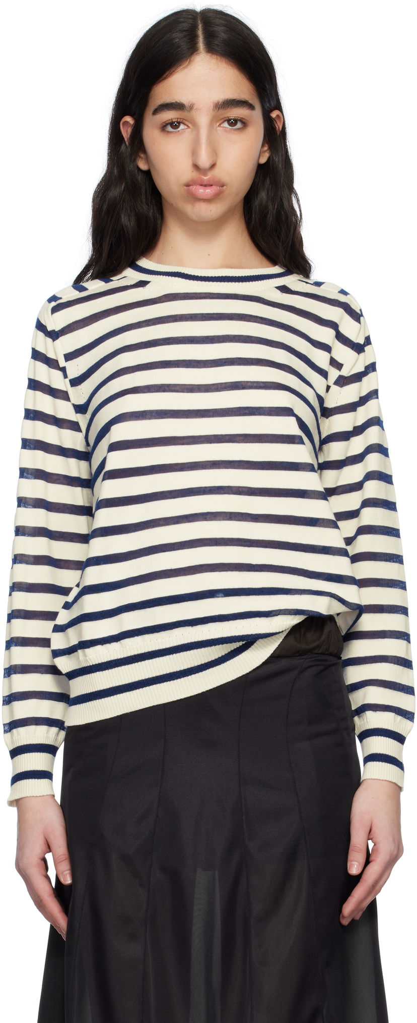 Pleteni pulover Comme des Garçons Comme Des Garçons Horizontal Stripe Cotton Sweater Bela | TO-N007-S25