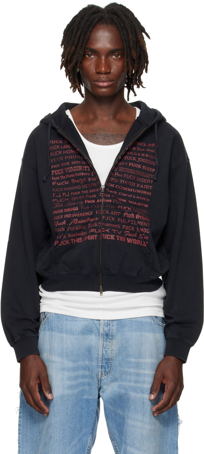 Pulover VETEMENTS VETEMENTS 'Fuck' Fitted Zip-Up Hoodie Črna | UH76ZU660B