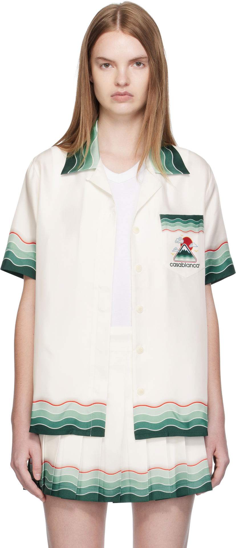 Srajce Casablanca Casablanca Montagne Ondulee Silk Short Sleeve Shirt Bela | WPF25-SH-200-05