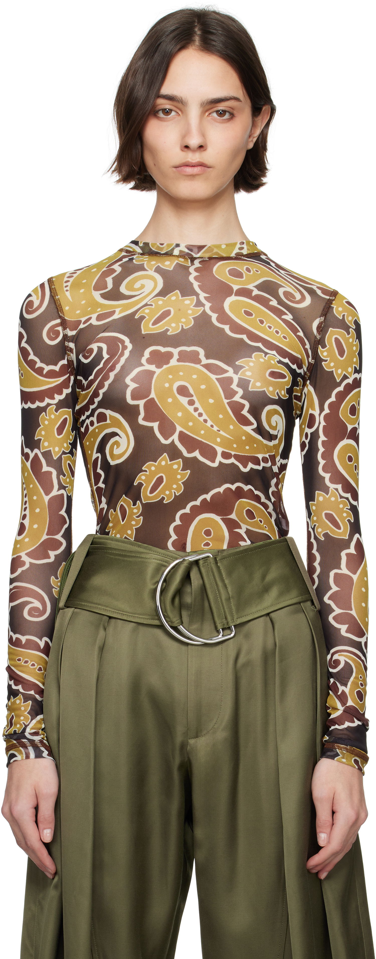 Majica JW Anderson JW Anderson Paisley Mesh Long Sleeve T-Shirt Rjava | JO0138-PG1788, 0