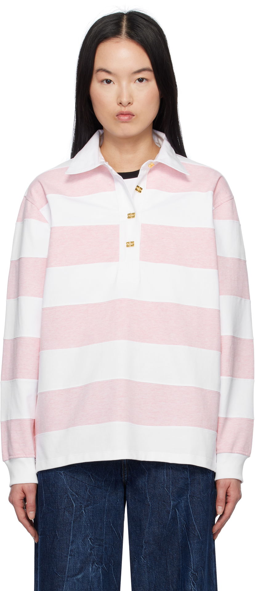 Polo majica GANNI GANNI Striped Heavy Cotton Polo Roza | T4121