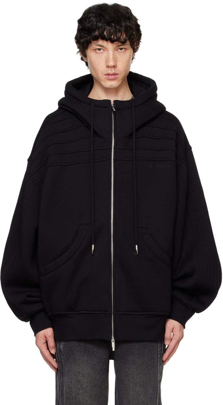 Pulover Feng Chen Wang Feng Chen Wang Pleated Zip-Up Hoodie Črna | FUF18HD03B