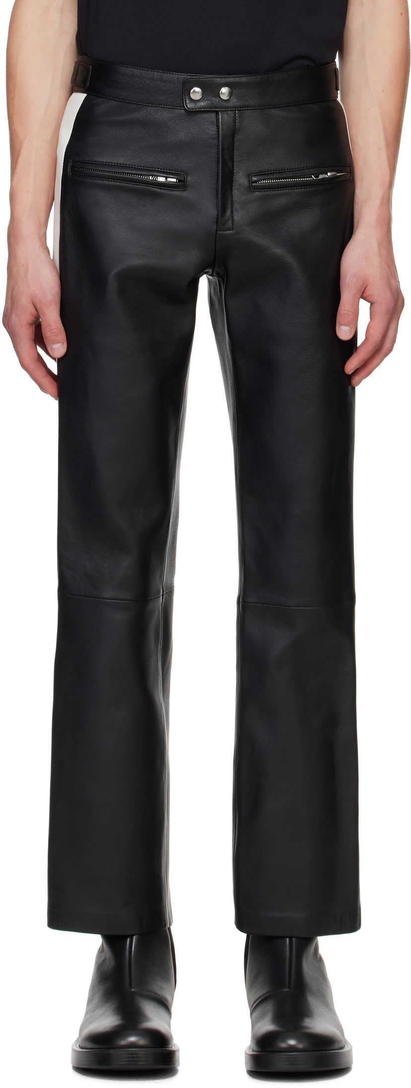 Hlače Courrèges Courrèges Contrast Band Biker Leather Pants Črna | 324LPA245CV0005
