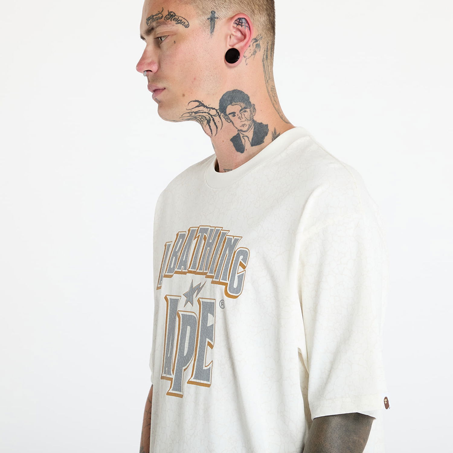 Majica BAPE A BATHING APE Crack Print Pattern Logo Relaxed Fit Tee White Bela | 001CSK801306M WHT, 1