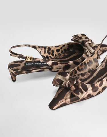 Superge in čevlji Dolce & Gabbana Leopard-Print Satin Slingbacks With Bow Rjava | CG0843A6Q83HY13M, 3