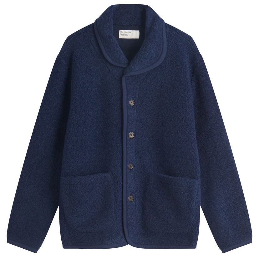 Pleteni pulover Universal Works Universal Works Boucle Alvar Fleece Lancaster Jacket, Size Large Modra | 32734-NVY