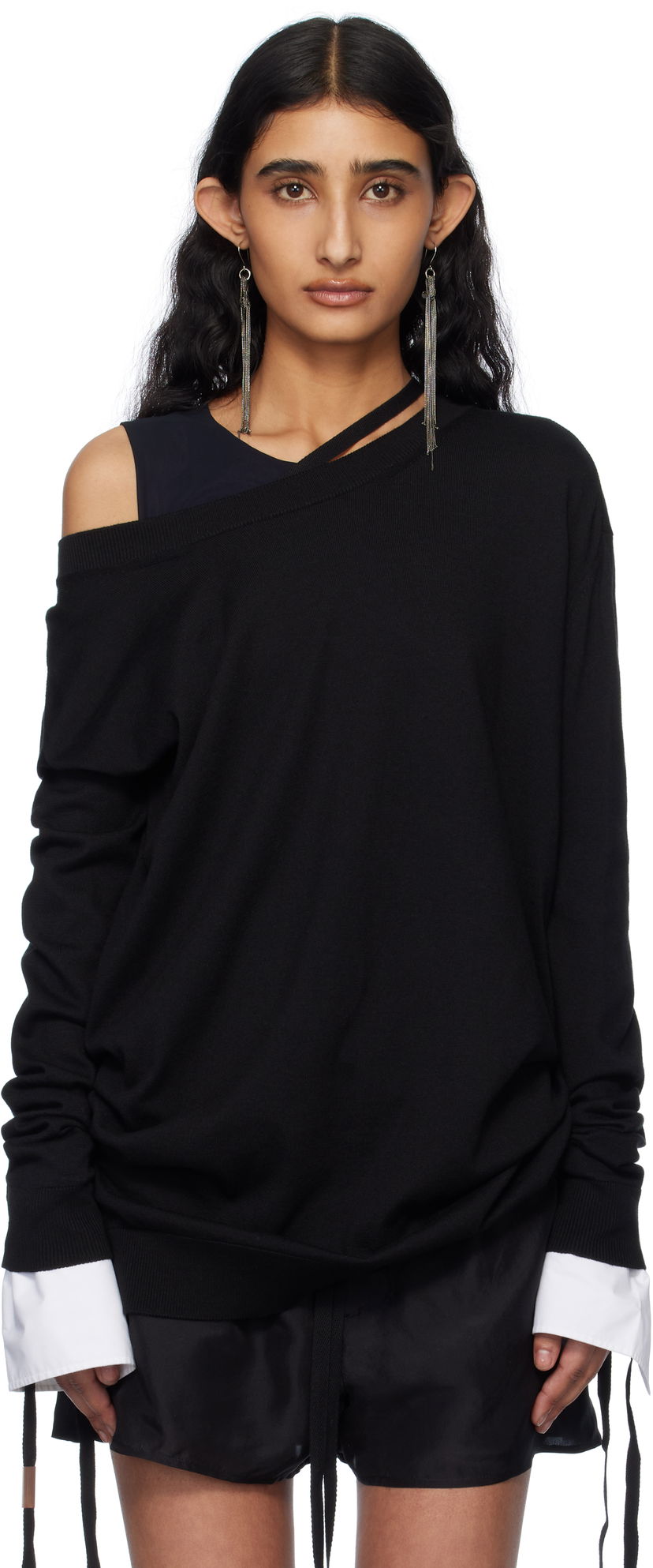 Pleteni pulover Ann Demeulemeester Ann Demeulemeester Helle Off-The-Shoulder Sweater Črna | 2510-W-KN06-KN055-099