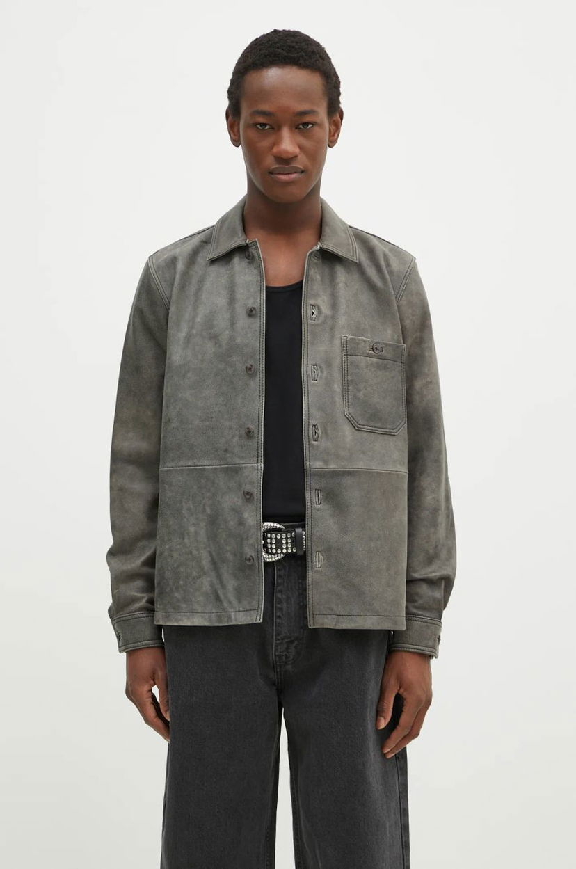 Srajce Samsoe Samsoe Samsoe Samsoe Saruffo X C Leather Shirt Jacket Siva | M24400053