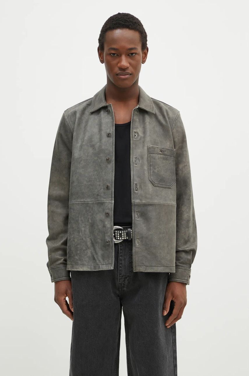 Srajce Samsoe Samsoe Samsoe Samsoe Saruffo X C Leather Shirt Jacket Siva | M24400053, 0