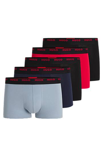 Boksarice BOSS HUGO Stretch-Cotton Trunks with Logo Waistbands, 5-Pack Večbarvna | 50532619
