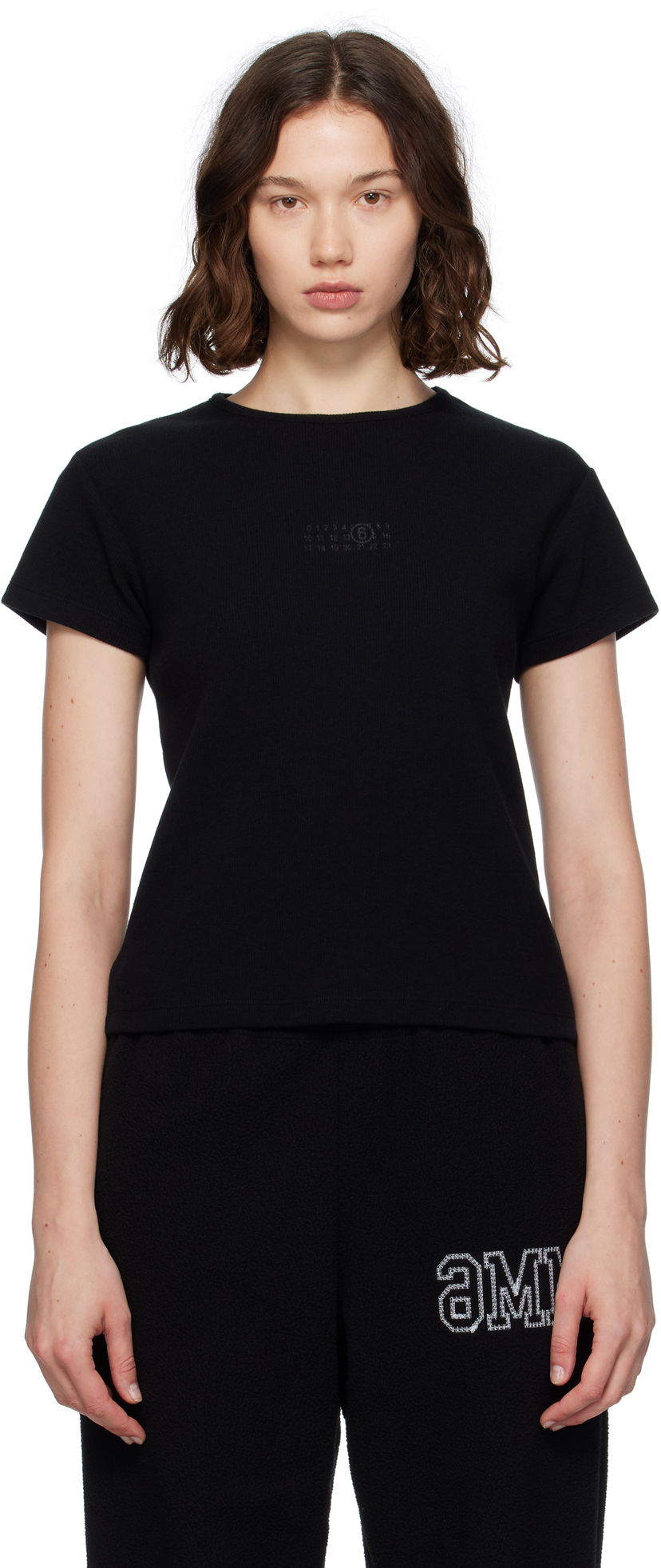 Majica Maison Margiela MM6 Maison Margiela Ribbed T-Shirt Črna | S52GC0357 M20122