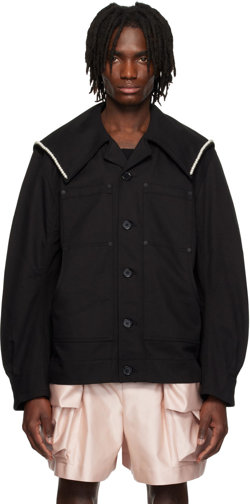 Jakna Simone Rocha Simone Rocha Beaded Sailor Collar Workwear Jacket Črna | 6120B 1074