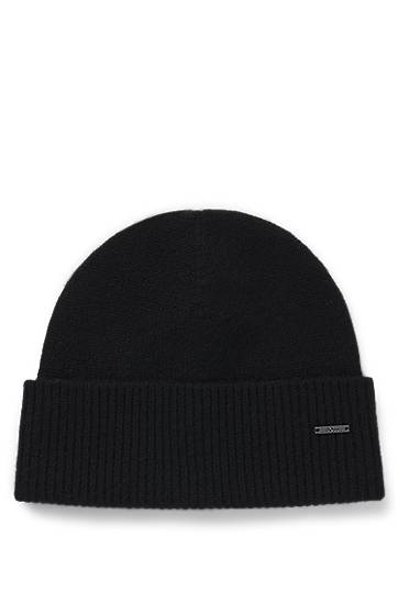 Beanie BOSS Cashmere beanie hat with logo plaque Črna | 50548851