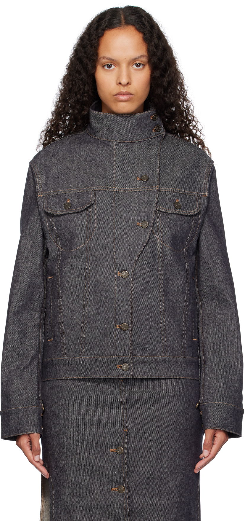 Jakna Courrèges Motorcycle Denim Jacket Modra | 424DBL217DE0035