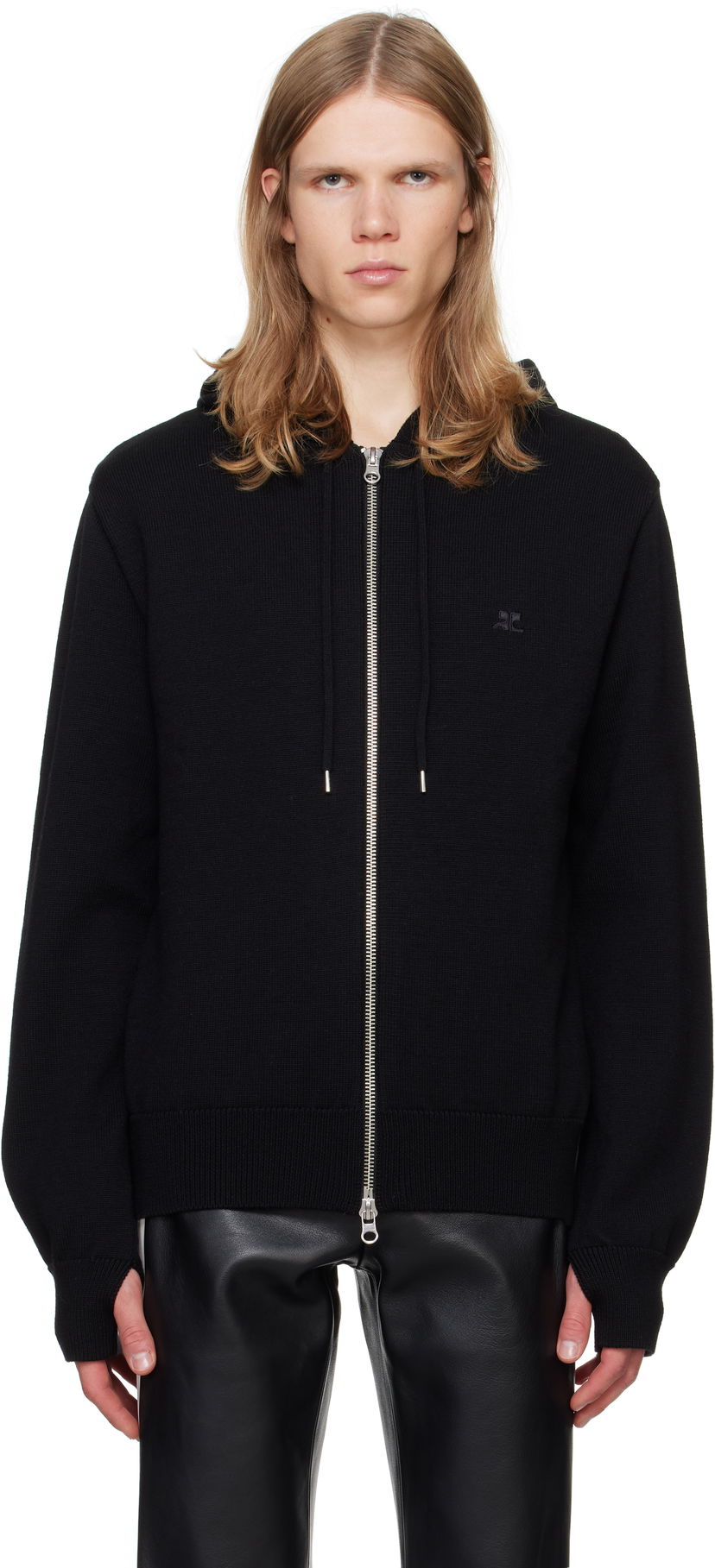 Pulover Courrèges Zipped Wool Hoodie Črna | 324MHO034FI0036