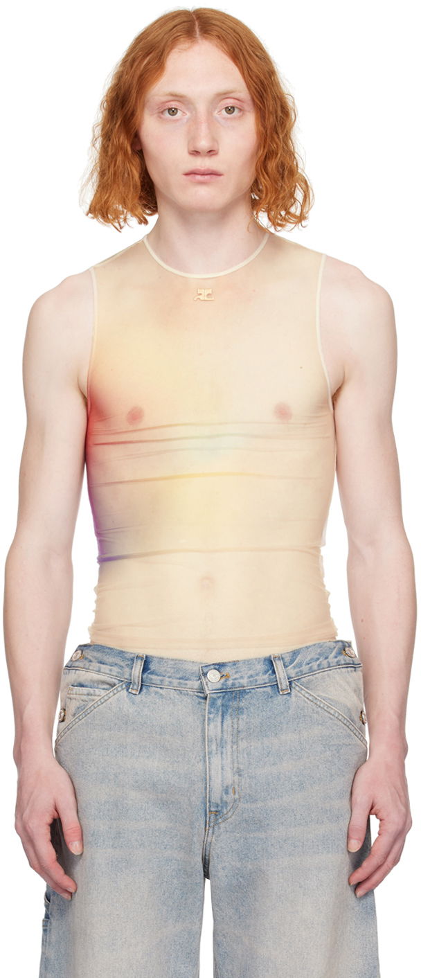 Majica brez rokavov Courrèges Aura Semi-Sheer Tank Top Bež | 124JTO088PR0059