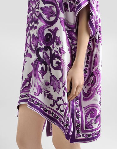 Obleke Dolce & Gabbana Dolce & Gabbana Majolica-Print Twill Kaftan Lila | F6TTETHI1TKIP3TN, 3