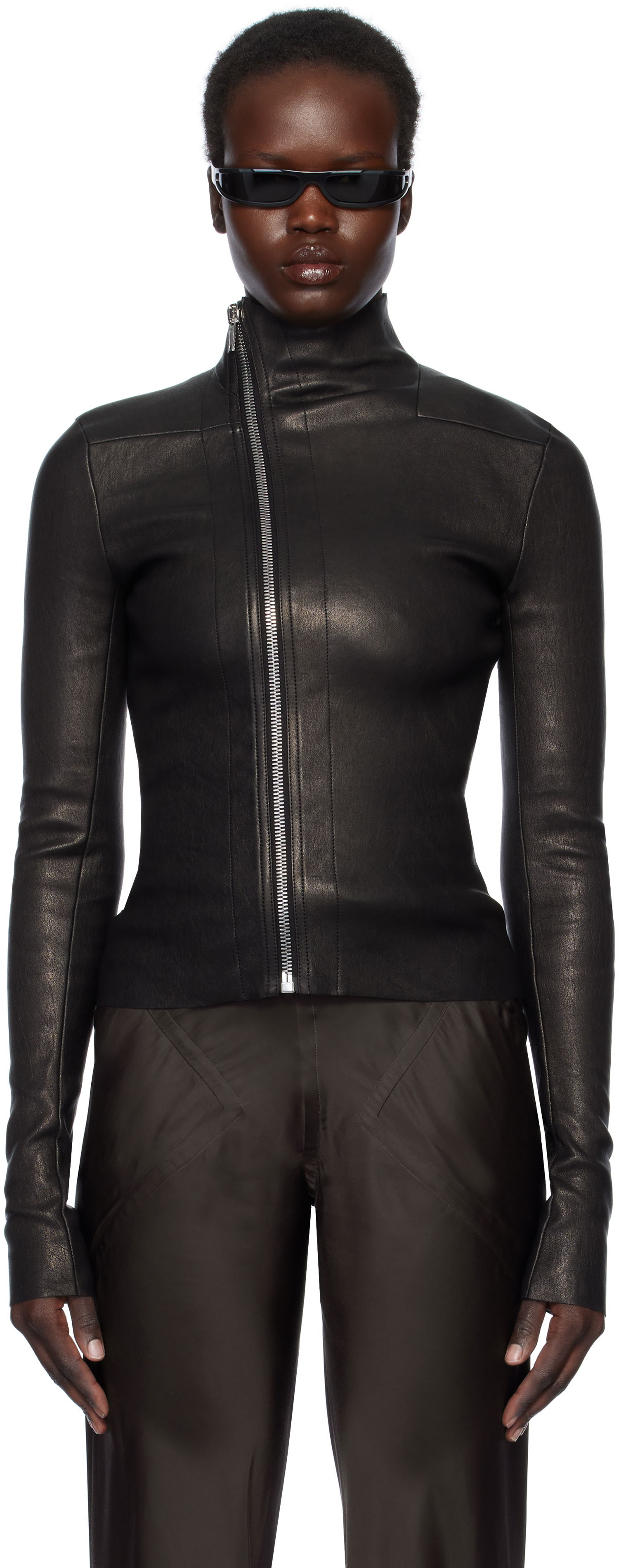 Pleteni pulover Rick Owens Rick Owens Hollywood Gary Leather Jacket Črna | RP01E7701 LSV, 0