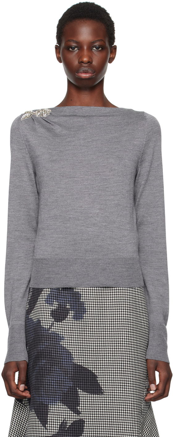 Pleteni pulover Erdem Drape Detail Knit Sweater Siva | PF24_F1KT3_GYEKW