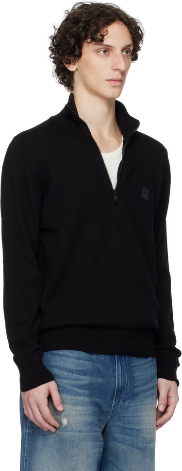 Pleteni pulover BOSS Zip-Neck Cotton-Cashmere Sweater Črna | 50527585, 2