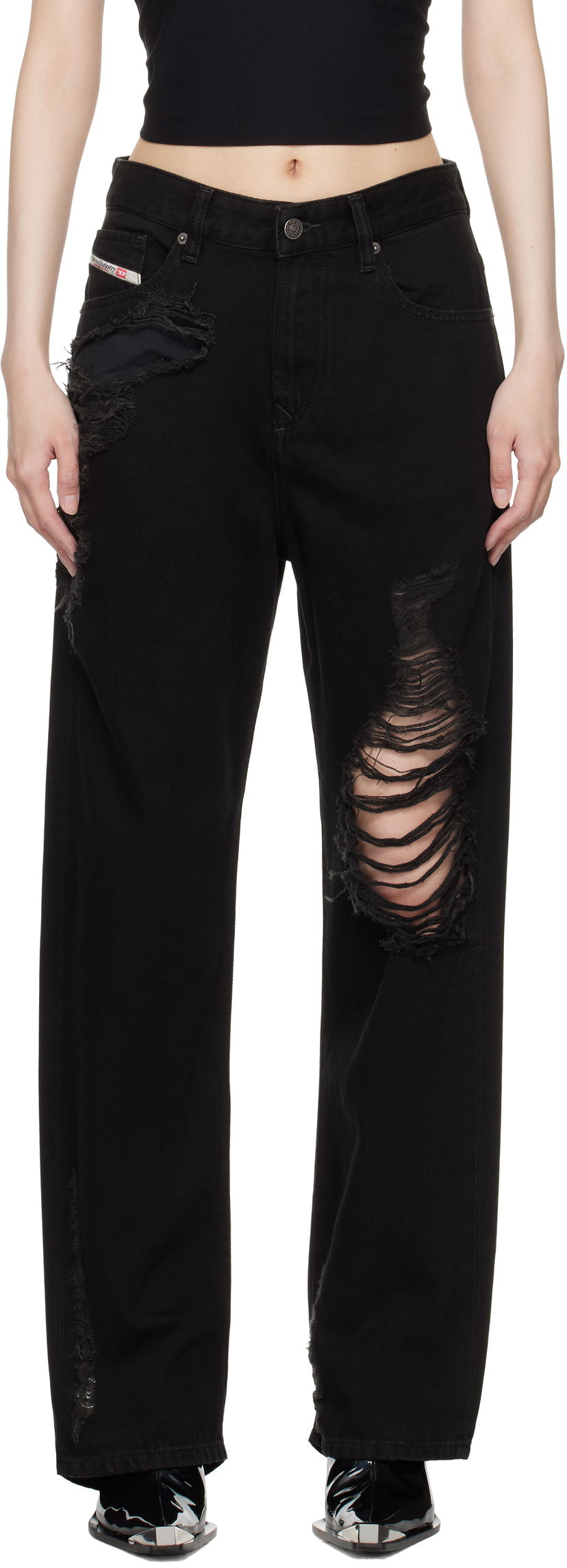 Kavbojke Diesel Black Ripped 1999 D-Reggy Regular Jeans Črna | A03621 09K35